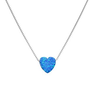 Evolution Group CZ Stříbrný náhrdelník se syntetickým opálem modré srdce 12048.3