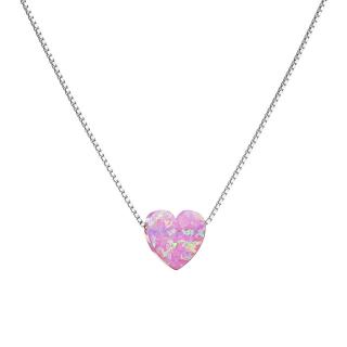 Evolution Group CZ Stříbrný náhrdelník se syntetickým opálem růžové srdce 12048.3