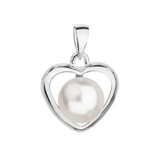 Evolution Group CZ Stříbrný přívěsek s bílou Swarovski perlou srdce 34246.1