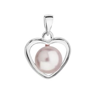 Evolution Group CZ Stříbrný přívěsek s růžovou Swarovski perlou srdce 34246.3
