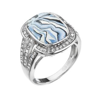 Evolution Group CZ Stříbrný prsten obdélník modrobílý mramor se Swarovski krystaly 75015.1 Obvod mm: 56