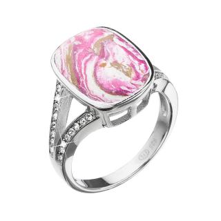 Evolution Group CZ Stříbrný prsten obdélník růžovobílý mramor s krystaly 75014.1 Obvod mm: 58