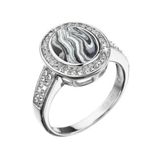 Evolution Group CZ Stříbrný prsten ovál černobílý mramor se Swarovski krystaly 75018.1 Obvod mm: 52