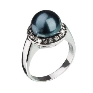 Evolution Group CZ Stříbrný prsten s krystaly a zelenou perlou 35021.3 tahiti Obvod mm: 52