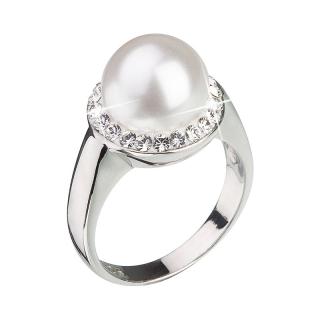 Evolution Group CZ Stříbrný prsten s krystaly Preciosa s bílou perlou 35021.1 Obvod mm: 52