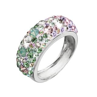 Evolution Group CZ Stříbrný prsten s krystaly Swarovski mix barev fialová zelená růžová 35031.3 sakura Obvod mm: 52
