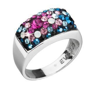Evolution Group CZ Stříbrný prsten s krystaly Swarovski mix barev modrá růžová 35014.4 Obvod mm: 52
