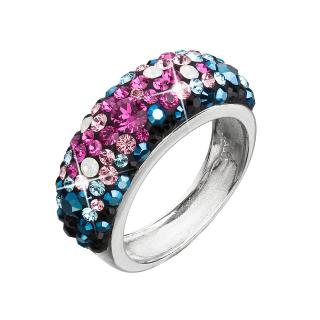 Evolution Group CZ Stříbrný prsten s krystaly Swarovski mix barev modrá růžová 35031.4 galaxy Obvod mm: 54