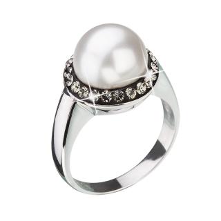 Evolution Group CZ Stříbrný prsten s šedými krystaly Swarovski a bílou perlou 35021.3 Obvod mm: 52