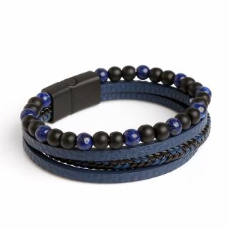 Modrý kožený náramek vícevrstvý mix lapis lazuli a onyx Délka: 18,5 cm