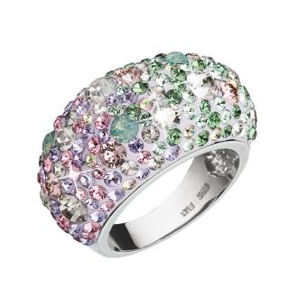 Stříbrný prsten s krystaly Swarovski mix barev fialová růžová zelená 35028.3 Obvod mm: 54