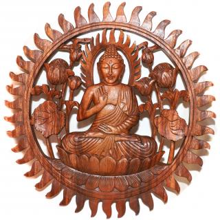 Buddha v meditační zenové zahradě (obraz) - 50 cm (Dřevěný obraz)