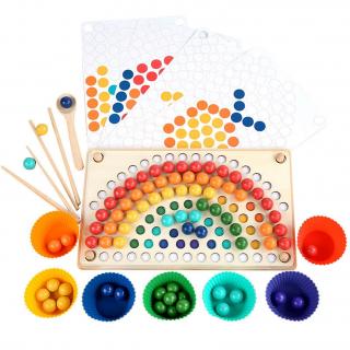 Desková Montessori logická hra - Rainbow clip beads
