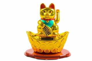 Kočka štěstí - Maneki Neko - Lodička 12 cm (solární)