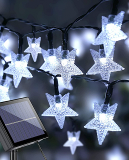 Venkovní vánoční  solární led osvětlení - Hvězdy 30 LED (5m) Studená bílá