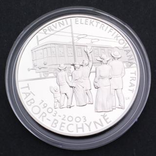 Stříbrná pamětní mince 200 Kč 1.elektrifikovaná trať Tábor-Bechyně 1903-2013 František Křižík 1847-1941 PROOF