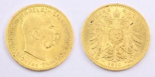 Zlatá mince Desetikoruna Františka Josefa I. Rakouská ražba 1910