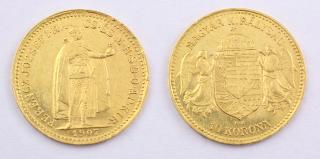 Zlatá mince Desetikoruna Františka Josefa I. Uherská ražba 1907
