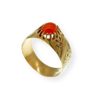 Zlatý prstýnek s oranžovým kamínkem ČERVENÝ KORAL RAKOUSKO=UHERSKO