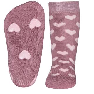 Ewers Dětské ponožky s protiskluzem  - dívčí 225025 Srdíčka - starorůžová - vel. 19-22 (vel. 19-22)