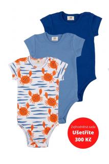 Zvýhodněná sada 3 ks - kojenecká body s krátkým rukávem Happy Crabs Walkiddy 50/56