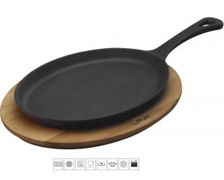 Fajita  pánev 17x23cm s dřevěným podstavcem