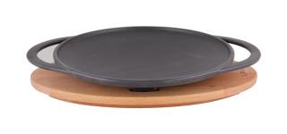 Litinová pánev  wok  28 cm s dřevěným podstavcem