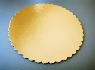 Kulatá podložka pod dort  s vroubkovaným okrajem oboustranná silná Zlatá Průměr podložky: 20cm