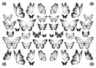 Motýli - černobílí - A4 - 00330 Materiál: Fondánový list + Výřez
