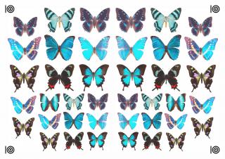 Motýli - modří - A4 - 00325 Materiál: Fondánový list