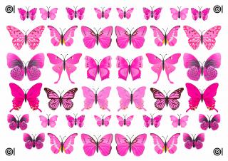 Motýli - růžoví - A4 - 00324 Materiál: Fondánový list