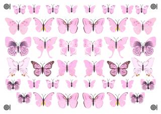 Motýli - světle růžoví - A4 - 00384 Materiál: Fondánový list + Výřez