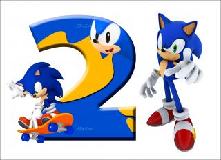 Sonic ježek zápich s číslem 0 - 9 - A5 obdélník - 14x20 cm - 00396 Materiál: Fondánový list + Výřez, číslo: 2