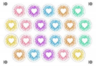 Valentýn barevná srdce ze srdíček A4 22ks ⌀4,7 cm - 00233 Materiál: Fondánový list + Výřez