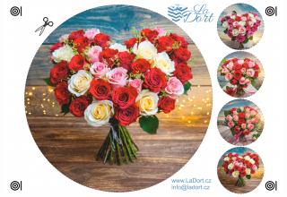 Valentýn květiny, kytice kruh - A4 - 00447 Materiál: Fondánový list