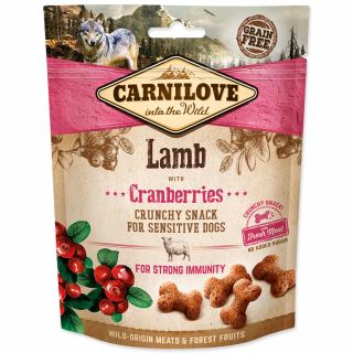 Carnilove Dog Crunchy Snack Lamb&Cranberries 200g  Lahodný pamlsek z jehněčího masa vhodný pro citlivé psy. S brusinkami, přírodním zdrojem…