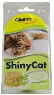 Gimpet kočka konzerva ShinyCat tuňak/kočičí tráva 2x70g