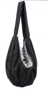 Měkká přední taška - gondola s vnitřní kožešinou, 22 x20 x 60 cm, černá/šedá (nosnost do 5 kg)