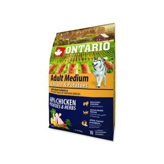 ONTARIO Dog Adult Medium Chicken & Potatoes & Herbs 12kg  + dárek Hovězí masové paté 300g ZDARMA