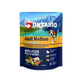 ONTARIO Dog Adult Medium Fish & Rice 12kg  + Dárek 2x masová kapsička ZDARMA