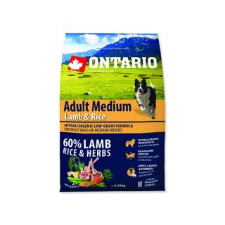 ONTARIO Dog Adult Medium Lamb & Rice 12kg  + dárek Hovězí masové paté 300g ZDARMA