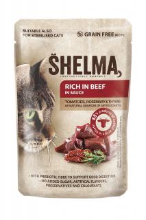SHELMA Cat hovězí s rajčaty a bylinkami v omáčce, kapsa 85 g