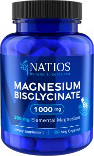 NATIOS Magnesium Bisglycinate 1000 mg + B6, 90 veg. kapslí, (elem. hořčík 200 mg) - večerní či po tréninku
