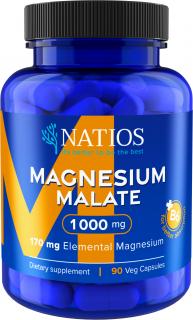 NATIOS Magnesium Malate 1000 mg + B6, 90 veg. kapslí, (elem. hořčík 170 mg) - ranní a denní