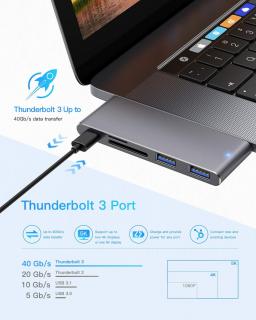 Adaptér USB C Hub pro MacBook, adaptér Hub typu C Tenký hliníkový adaptér Thunderbolt 3