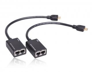 HDMI extender po 2x Cat5e/6 do 30m HDMI A (M) - HDMI A (M), 4x RJ45