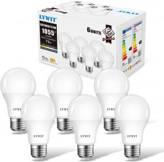 LVWIT Daylight LED E27 šroubové ES žárovky, 9,5W A60 studené bílé žárovky, 6ks