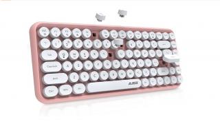 NACODEX 84klávesová růžová bezdrátová Bluetooth klávesnice s roztomilými retro kulatými klávesami, pohodlná ergonomická klávesnice psacího stroje…
