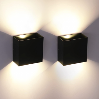 OOWOLF LED nástěnné svítidlo, 2 kusy, černé nástěnné svítidlo IP65, 3000K 6W