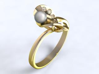 Au 585/1000 Zlatý prsten s kameny a perlou Barva zlata: bílé